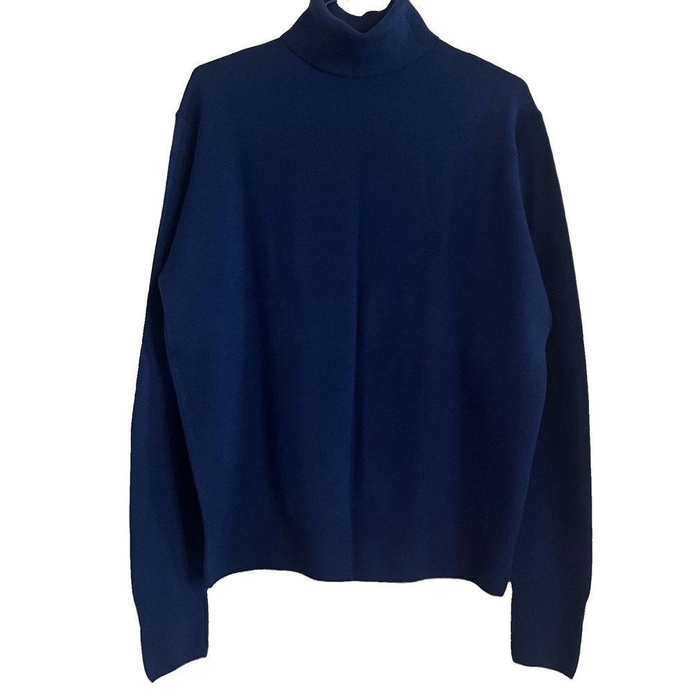 VTG Jaeger Wool Turtleneck Sweater Mens L Navy Blue Knit Classic Heritage Prep